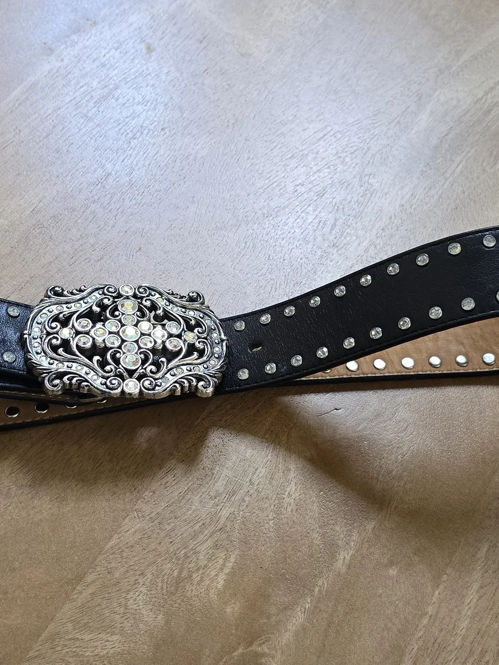 Tony Lama Size 36 Black Leather Bling Belt | Rhinestone Cross Buckle C50423 - Picture 4 of 11